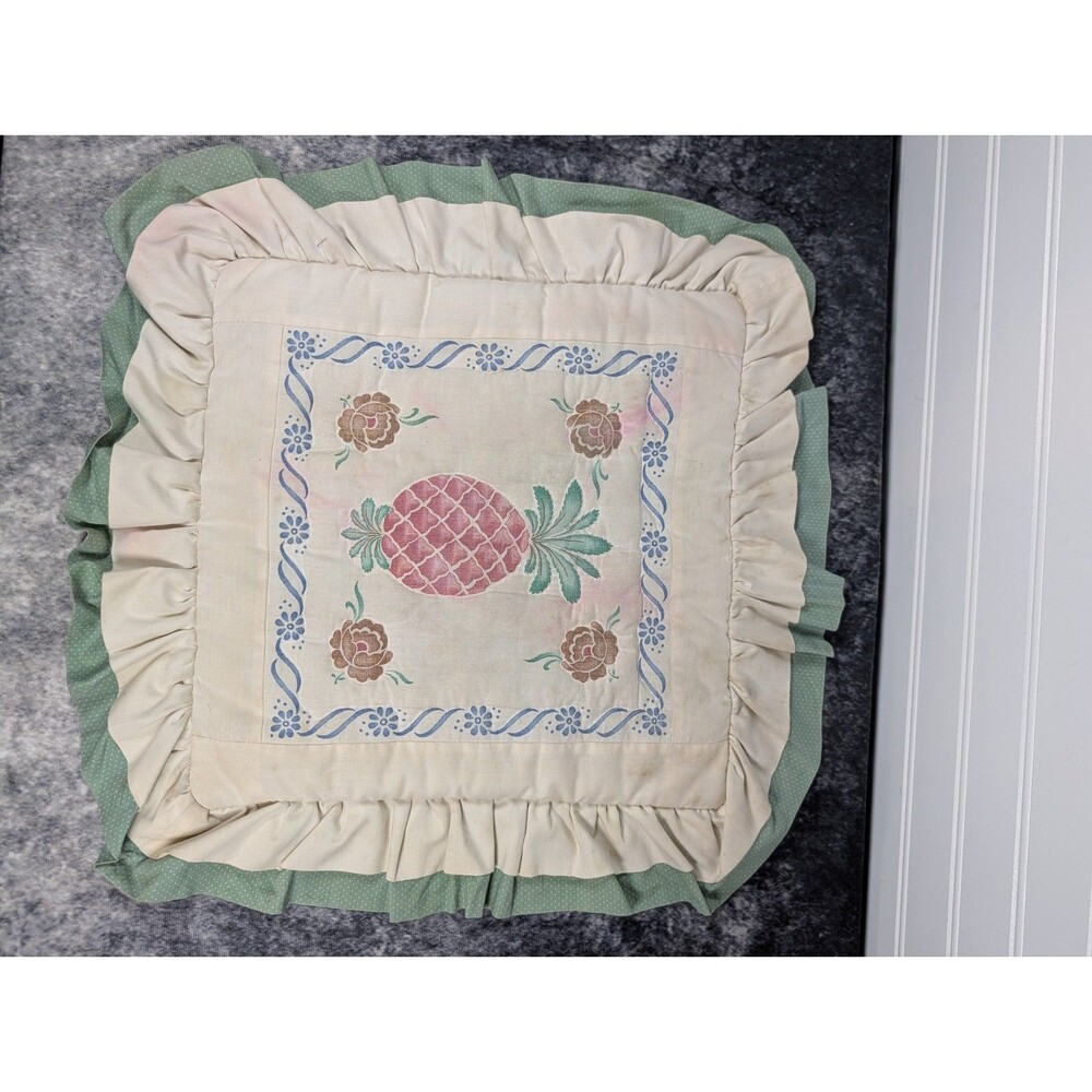 Vtg Hand Quilted 12" Pineapple Pillow Case Cottagecore Grannycore ShabbyChic